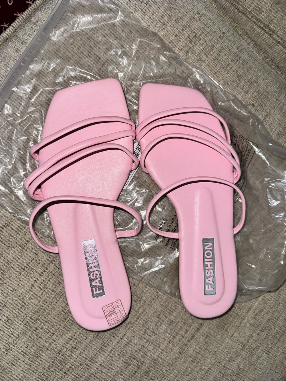 SHEIN Pink Strappy Square-Toe Slide Sandals